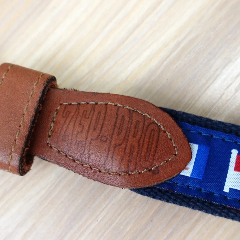 ZEP PRO Canvas Belt Mens 40 L Navy Nautical Flag Leather Solid‎ Brass Buckle USA